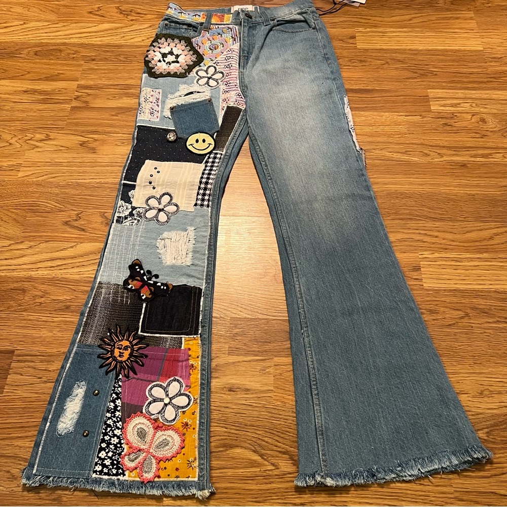 NWT Urban Outfitters BDG High Waist Patchwork Hippie Boho Floral crocheted jeans